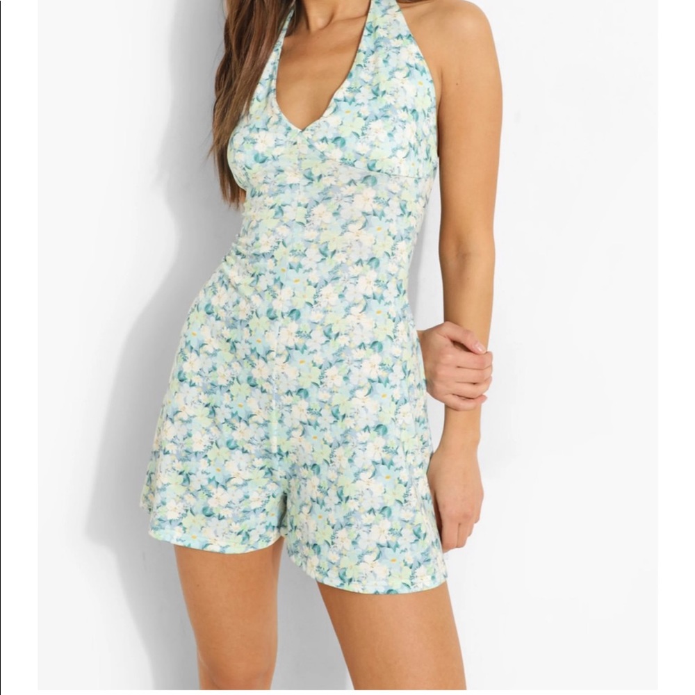 Floral Plunge Halterneck Romper